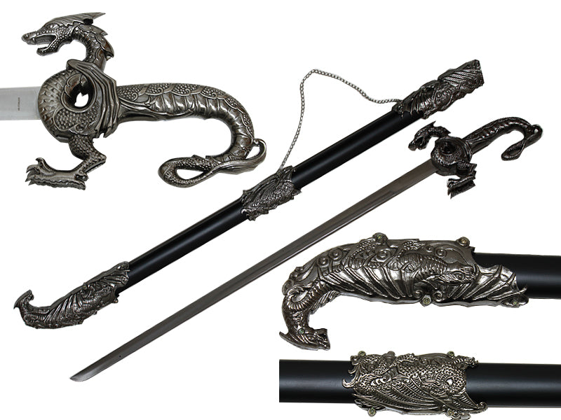 36.75" Silver Dragon Sword w/ Black Scabbard- SC2629