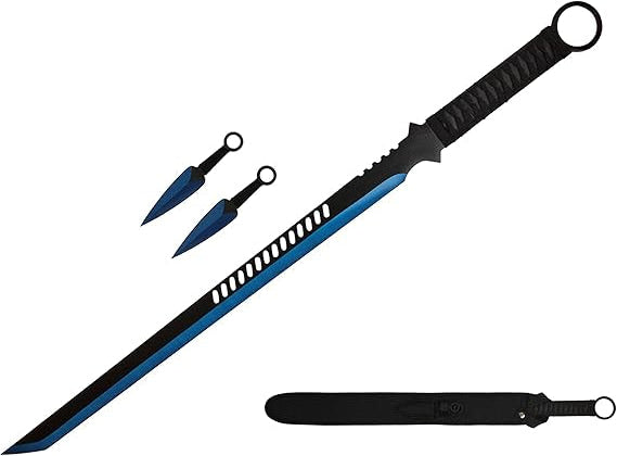 27" Tactical Master Fixed Blade Machete Set with 2 Throwing Knives (Blue Color)- SF1124BL