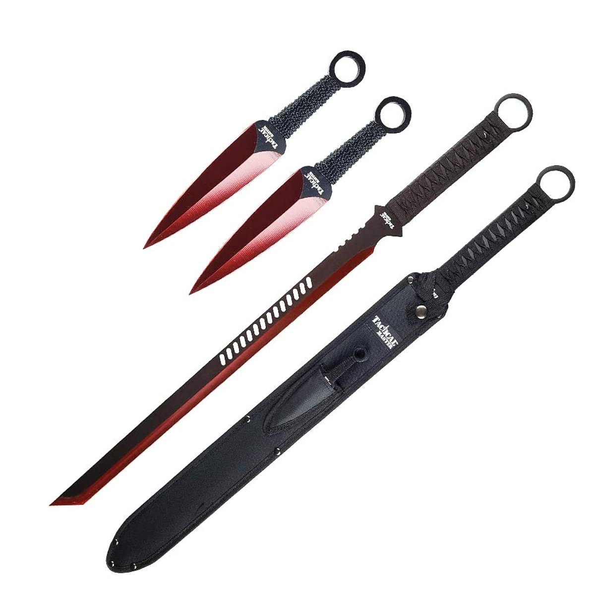 27" Tactical Master Fixed Blade Machete Set with 2 Throwing Knives (Red Color)- SF1124RD