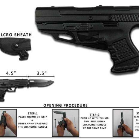 8" Spring Assisted HAND Gun PISTOL Folding Pocket Knife black handle w HOLSTER Case- T101102BK