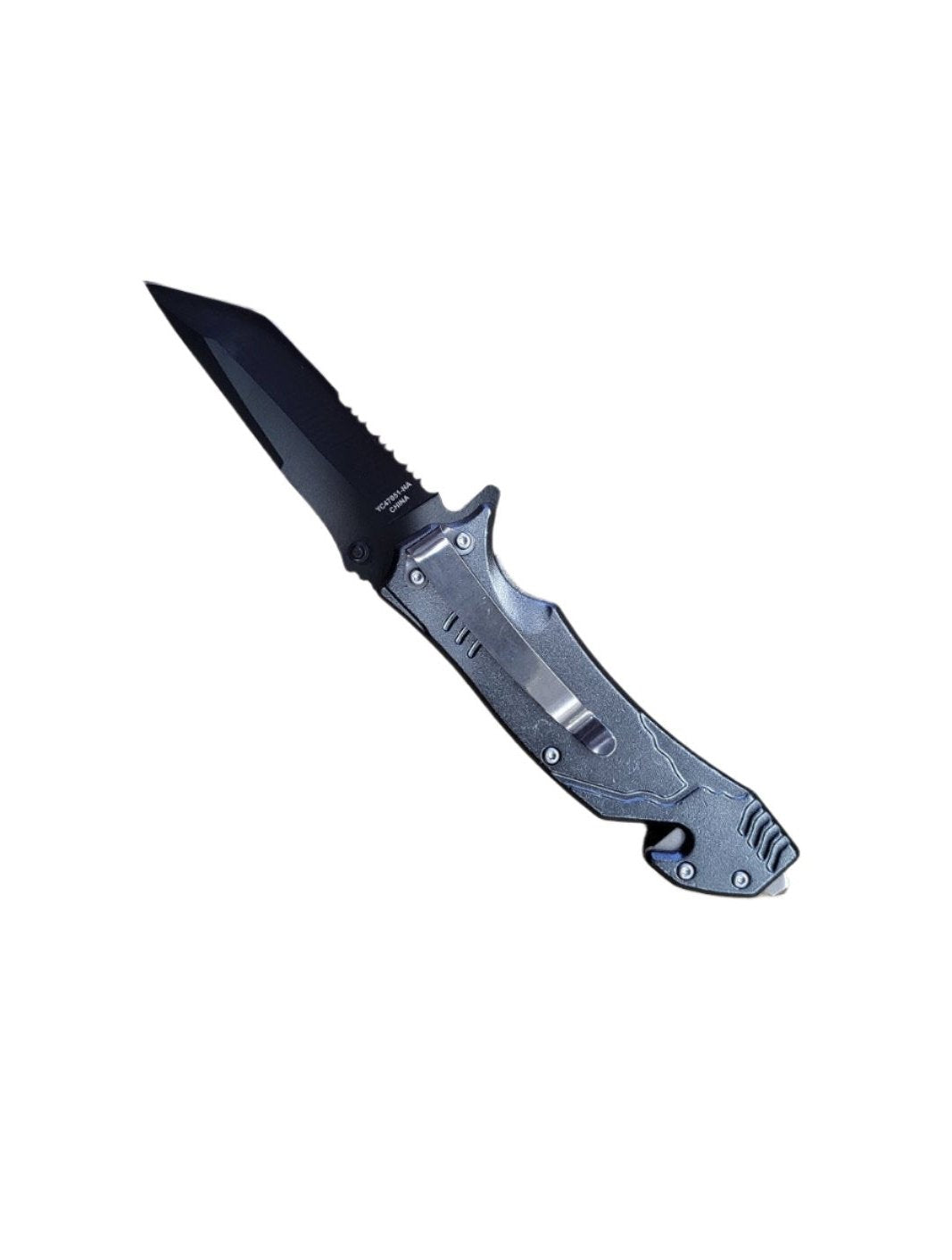 8" Spring Assist Navy Grey Serrated Tanto Blade Pocket Knife - T1047051NA