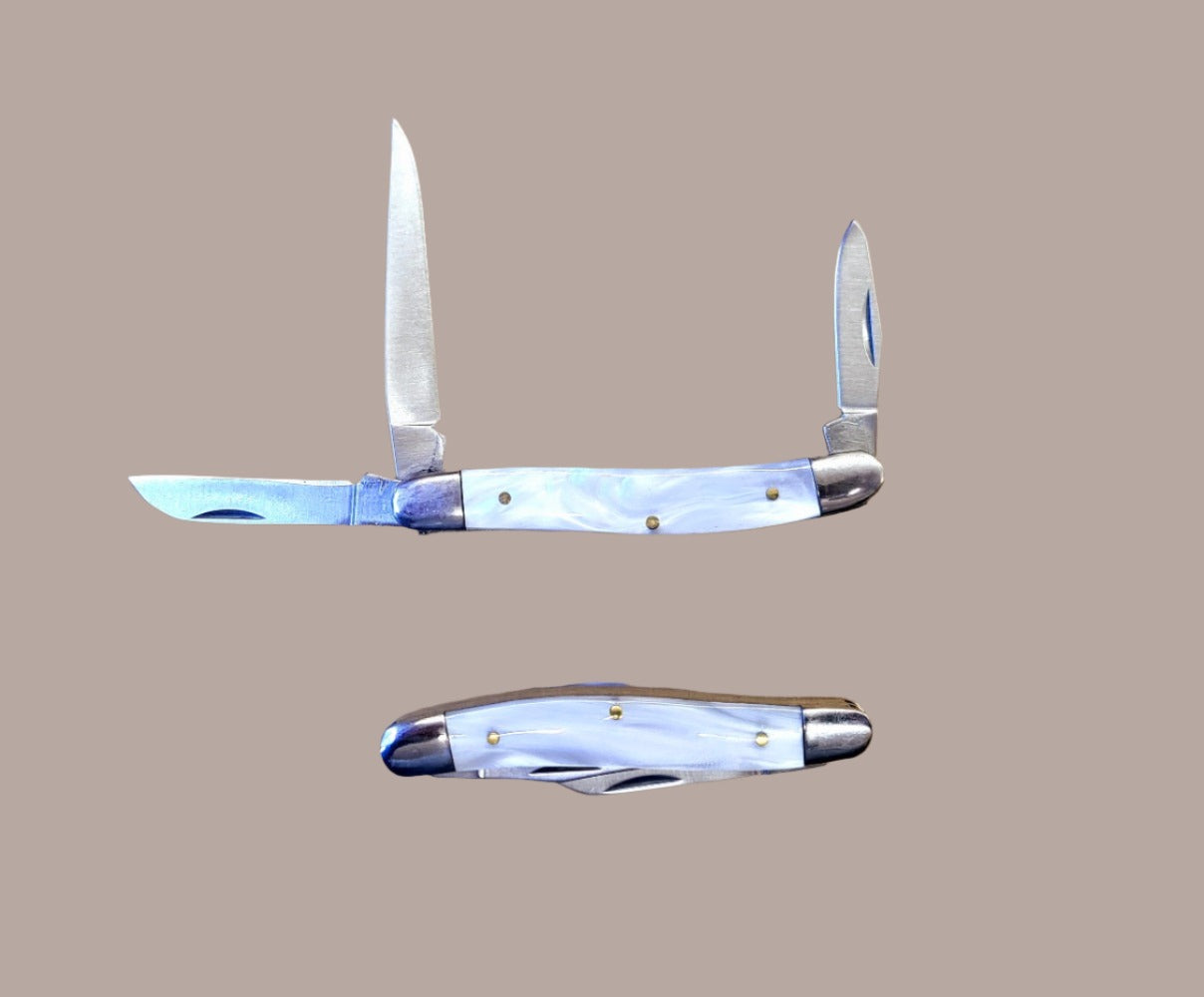 6.25" Folding Knife Brass Boster Acrylic Pearl Handle - T200401