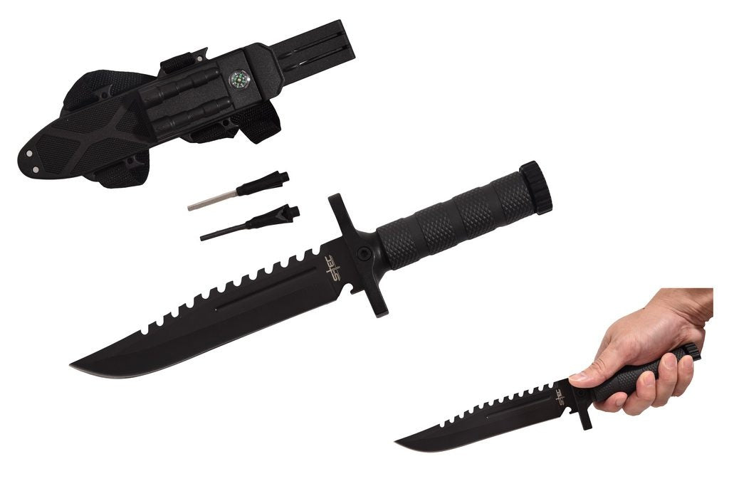 S-TEC 12.75″ Hunting Knife w/ ABS Sheath + Accessories - T22188BK-1