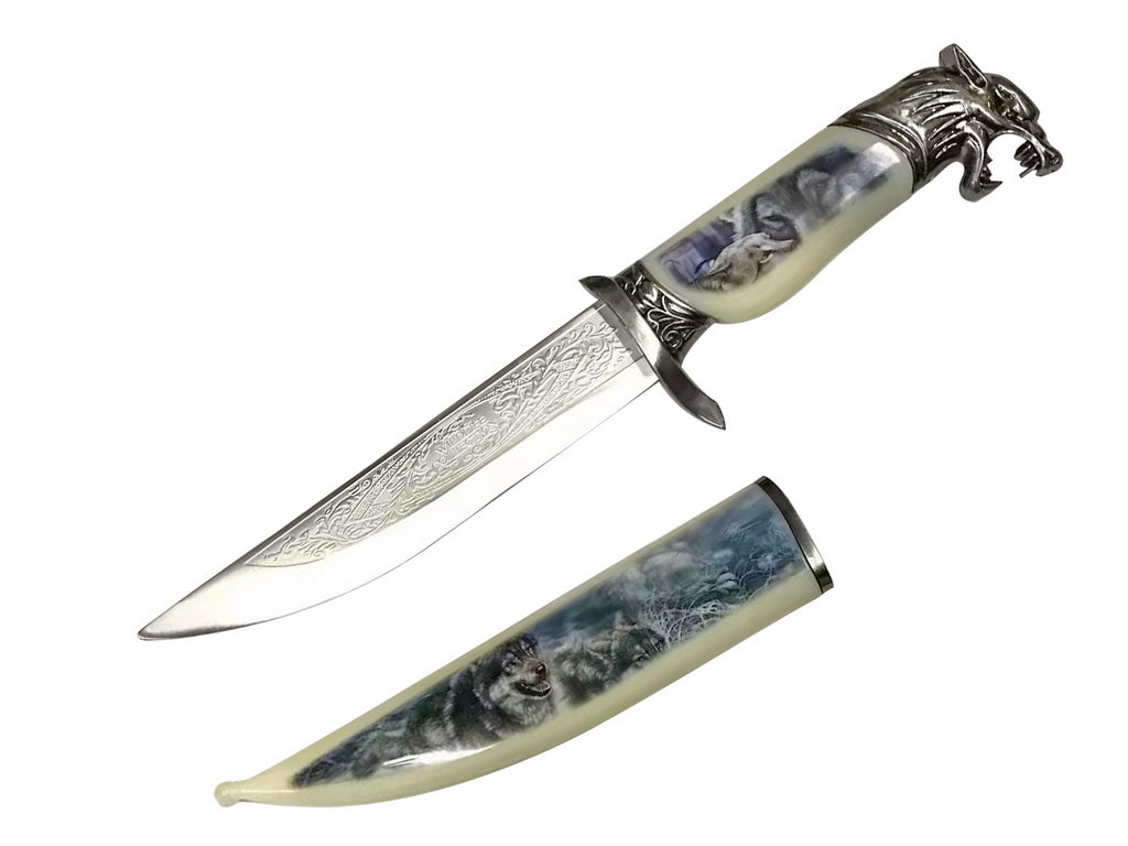 13 3/4" Wolf Dagger with Wolf Printed Scabbard - T224840WF