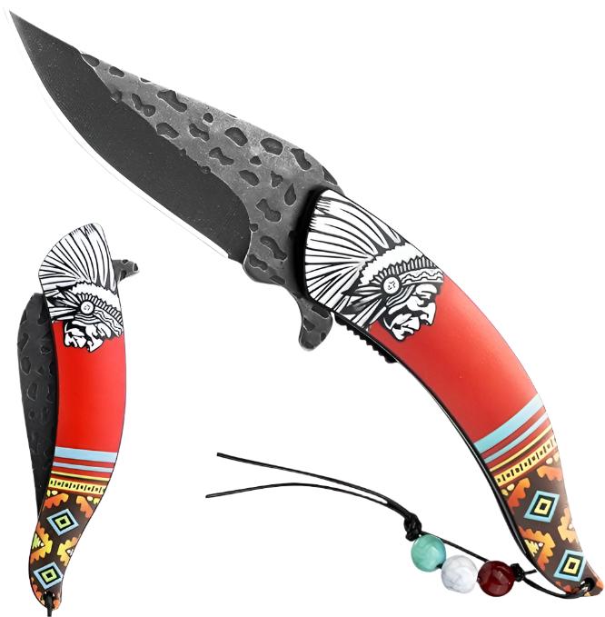 8.25" Red Indian Chief Spring Assisted Knife - T27026RD