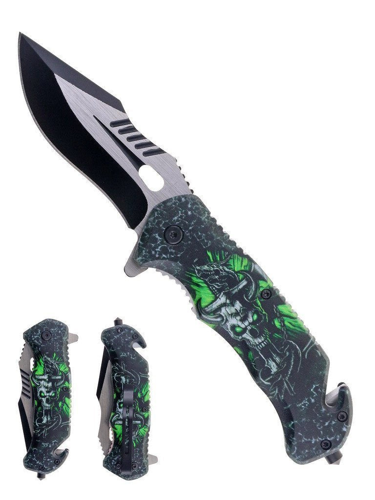 8″ ABS UV Printed Handle Spring Asst. Pocket Knife (Diablo) - T27104-5