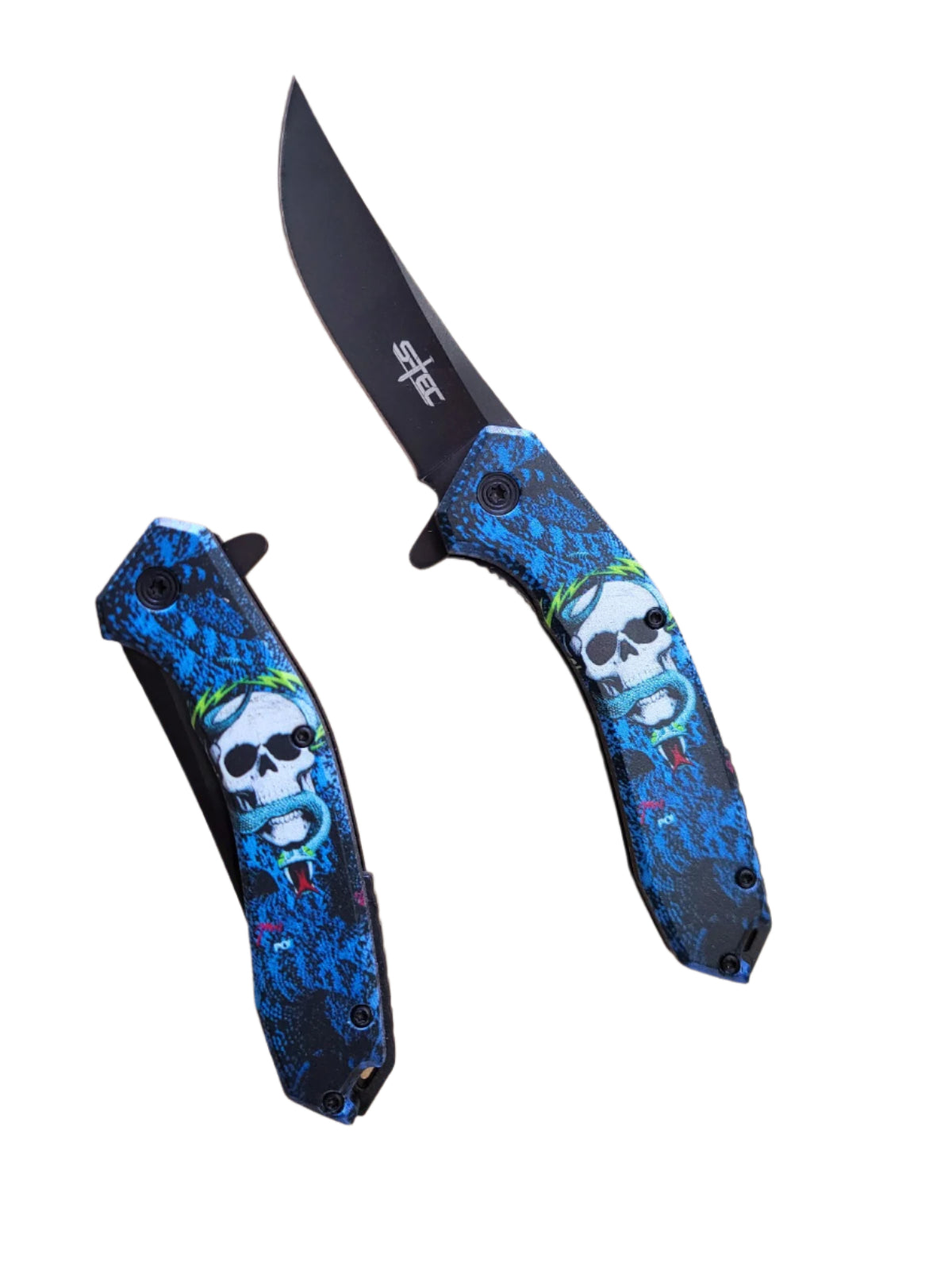 7.75″ ABS Handle Assisted Folding Knife w/ Graphic -Skull & Snake- T271210-2