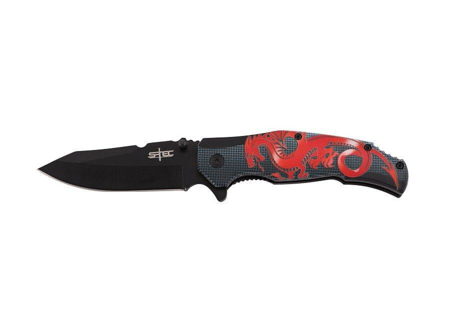 8″ ABS Handle Assisted Folding Knife w/ Dragon Graphic(Red)- T271211-1
