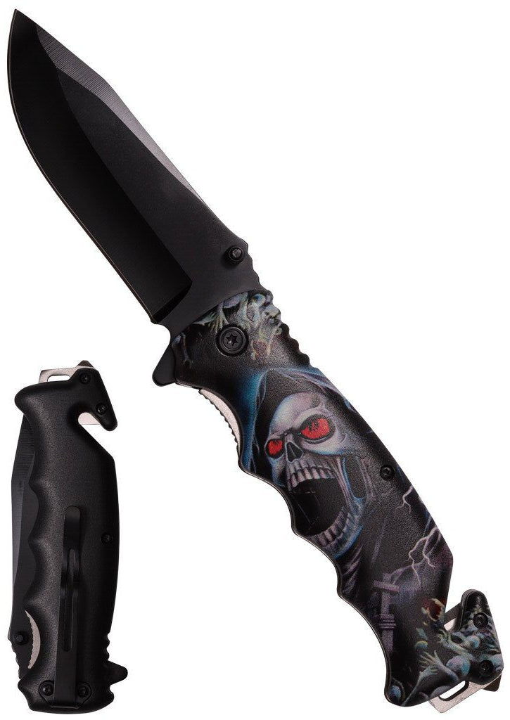 8.5″ ABS HDL Assisted Folding Knife w/ Graphic ( Skull 2) - T271634-18