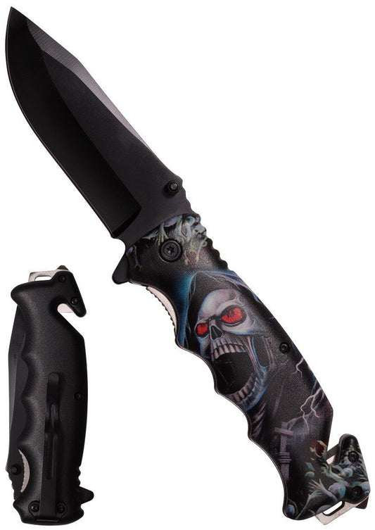 8.5″ ABS HDL Assisted Folding Knife w/ Graphic ( Skull 2) - T271634-18