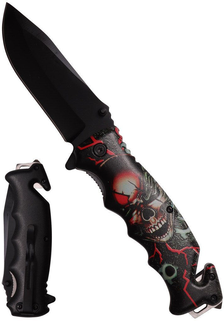 8.5″ ABS HDL Assisted Folding Knife w/ Graphic ( Skull 3) - T271634-19