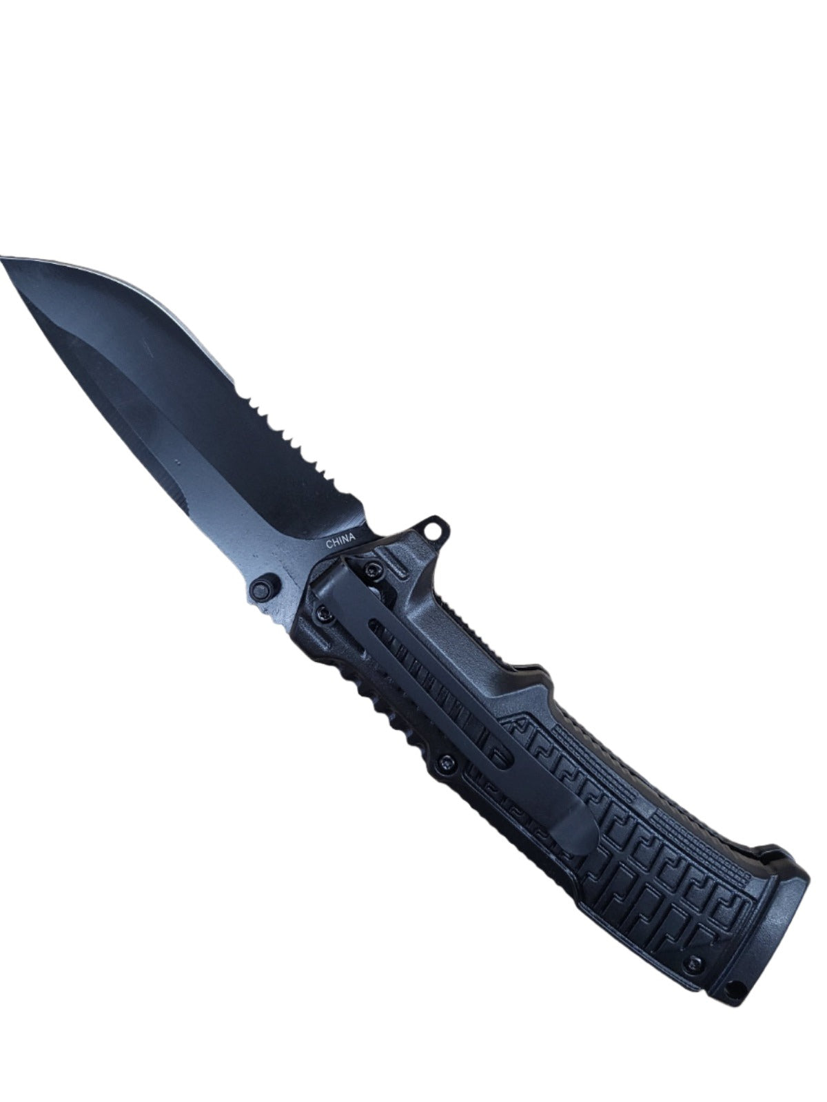 8 1/2″ Spring Assisted Knife Drop Point Half Serrated Knife - T271659