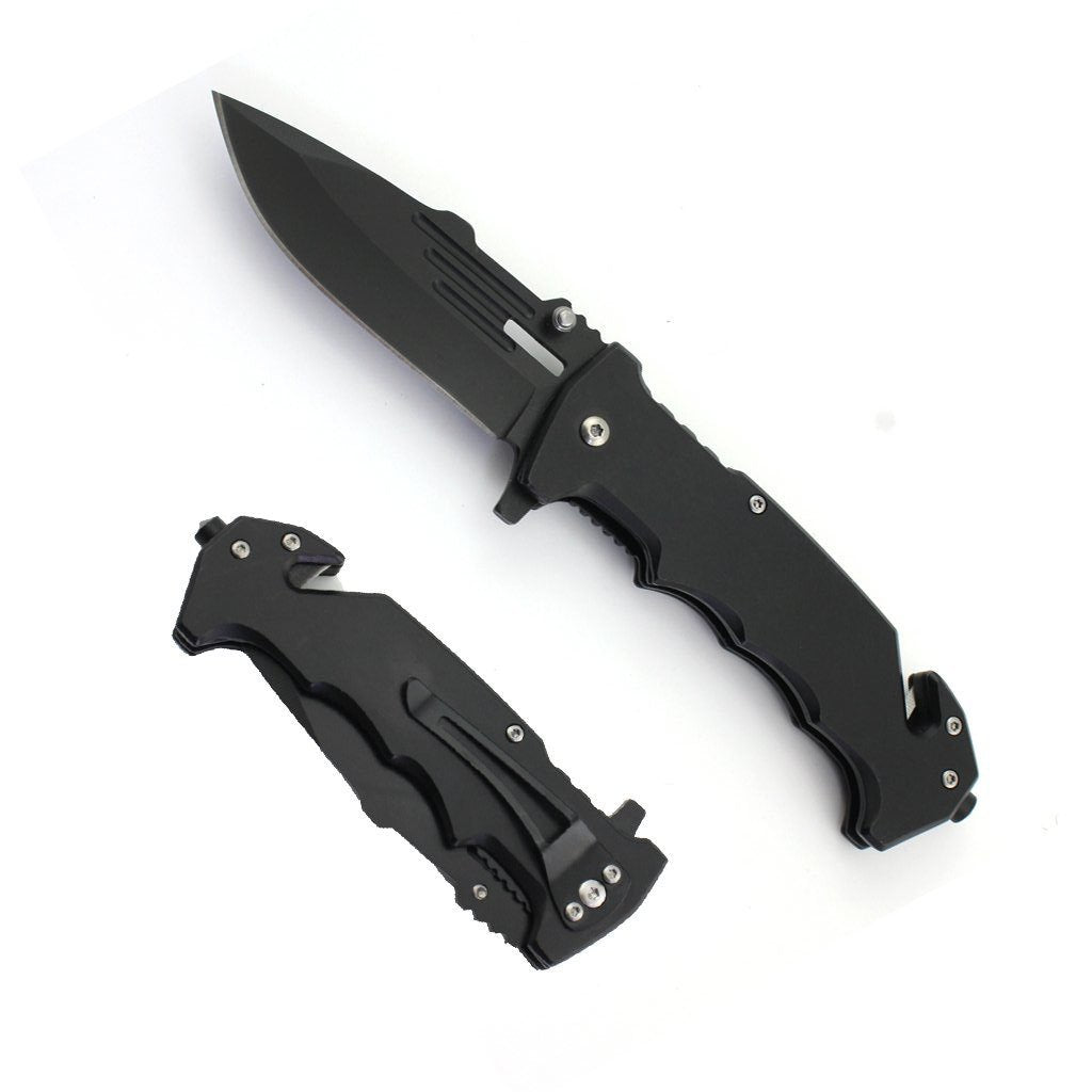 8″ Stainless Steel Spring Assisted Folding Knife w/ Seat Belt Cutter & Glass Breaker - T276291BK