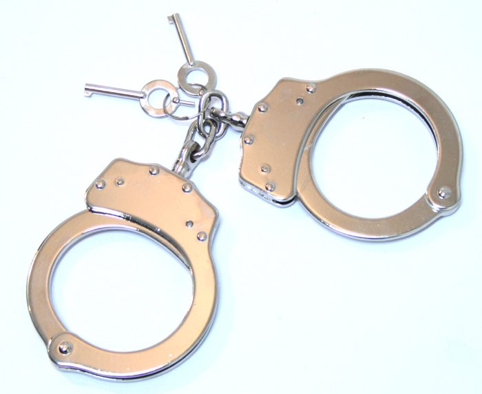 Metal Sliver Handcuffs Double Lock with Keys. Made in Taiwan - T30527