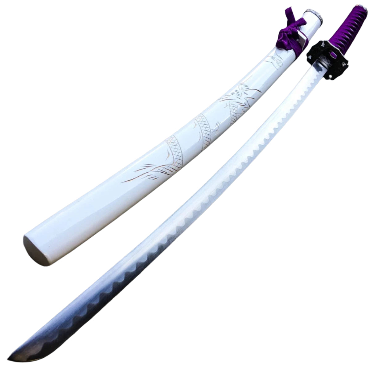 40″ White Katana Samurai Sword Dragon Engraving on Scabbard - T60081WT-1
