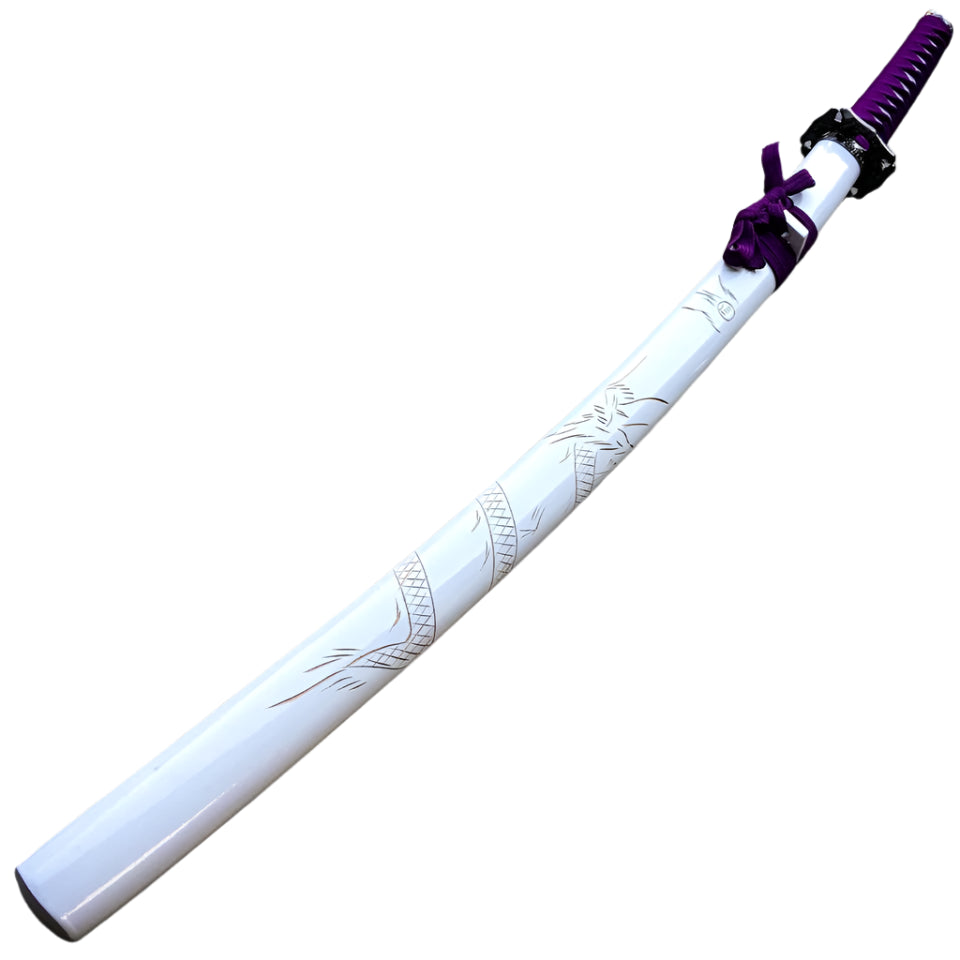 40″ White Katana Samurai Sword Dragon Engraving on Scabbard - T60081WT-1