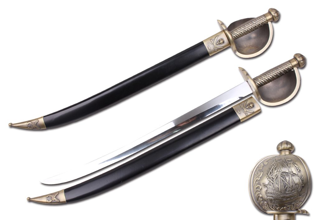 31 1/2″ Pirate Cutlass Sword with Pirate Ship on Handguard - T614913