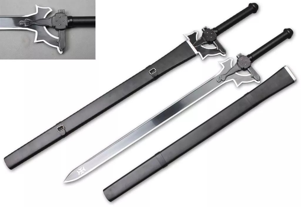 Metal 42" Blade Anime Black Long Sword w/ Wooden Scabbard- CHF1001 (T63645-1)