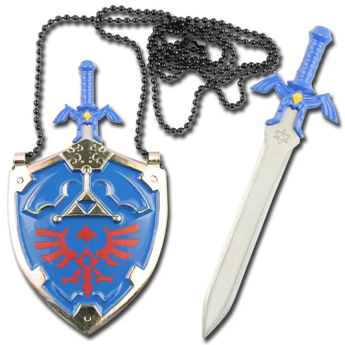 Metal Fantasy Shield Master Sword Necklace ( Blue) - YC9012-BL