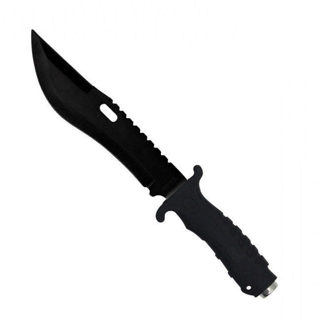 12.75" Black Hunting Knife Rubber Handle w/ Glass Breaker - H-4826-BK