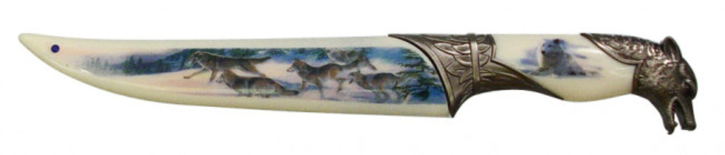 13 1/8" Wolf Dagger with Wolf Printed Scabbard - H-4851-W1