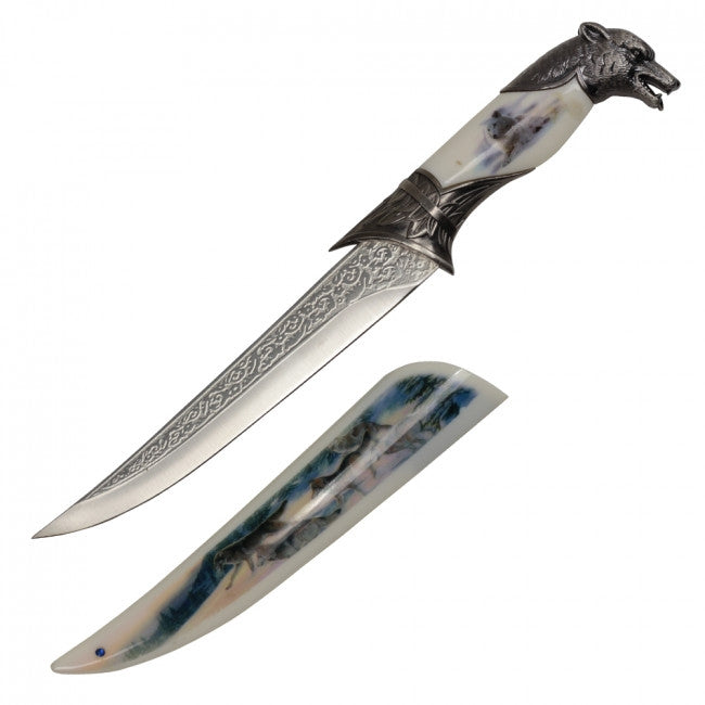 13 1/8" Wolf Dagger with Wolf Printed Scabbard - H-4851-W1