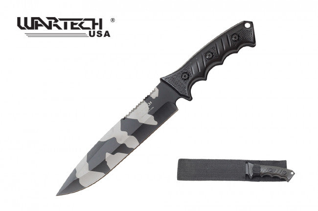 13.5" War tech Snow Camo Hunting Knife ABS Handle w/ Sheath - H-4952-CMO