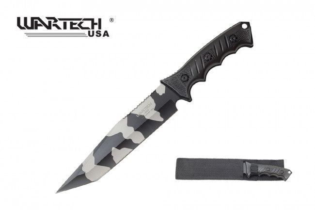 13.5" WARTECH Snow Camo Hunting Knife ABS Handle w/ Sheath - H-4953-CMO
