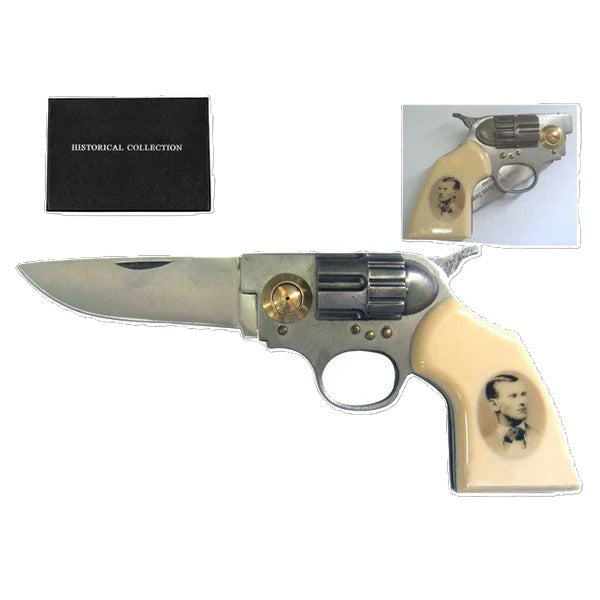 8" Jesse James Photo on Handle Gun Style Folding Knife - KB309JAMES-2
