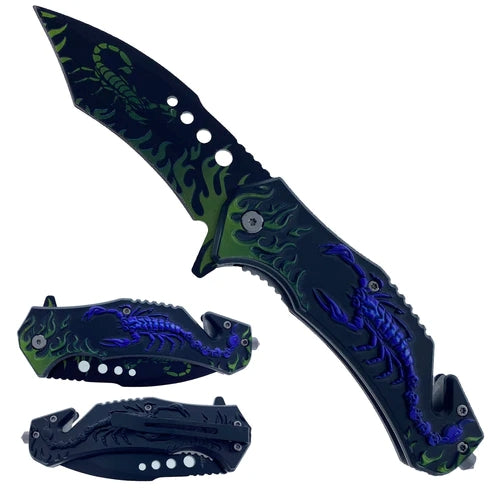 8.5' Overall spring assisted Knife W/ Glass Breaker - KS1814PP