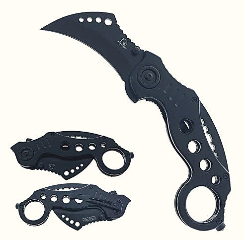 Falcon 7.5" Overall Black Spring Assisted Karambit Knife - KS3393BK