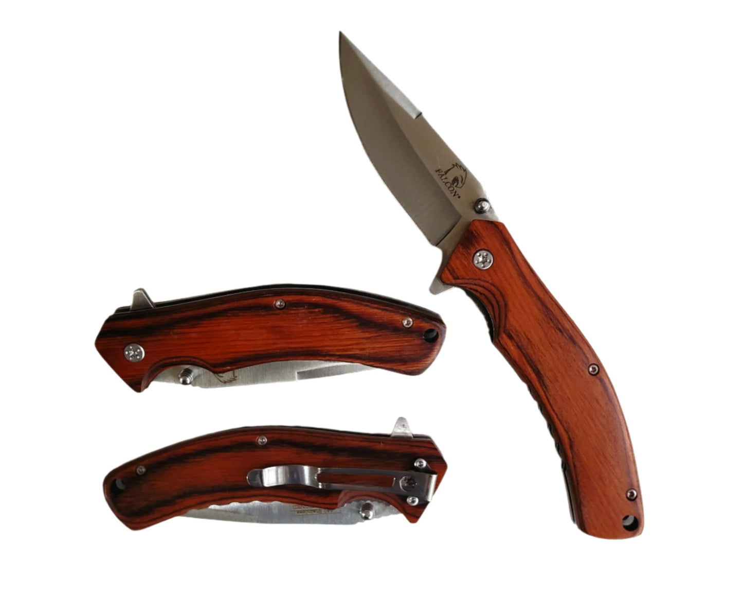 7.5" Falcon Silver and Wooden Handle Spring Assisted Pocket Knife - KS4001SWD
