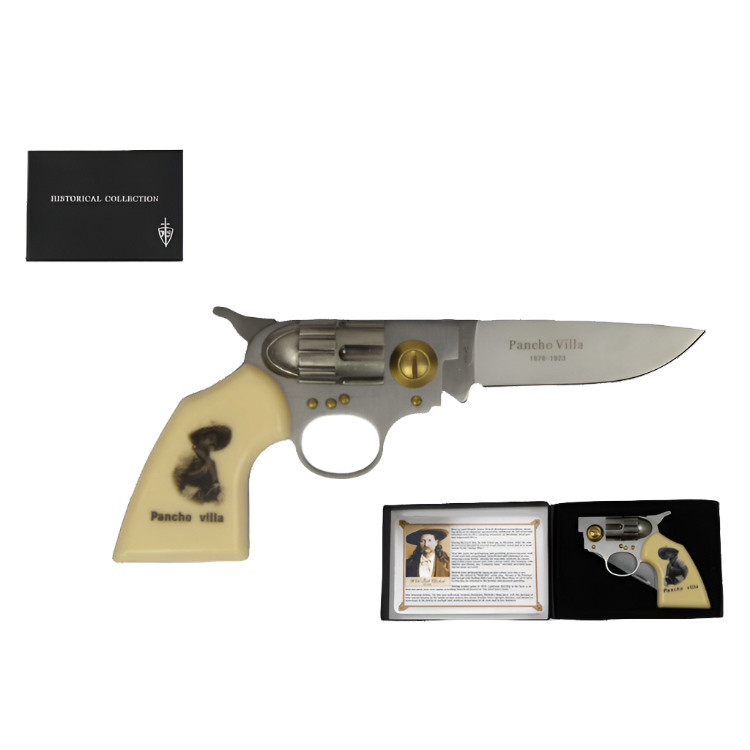 3 1/8" Pancho Villa Photo on Handle Gun Style Folding Knife - KB309PV-2