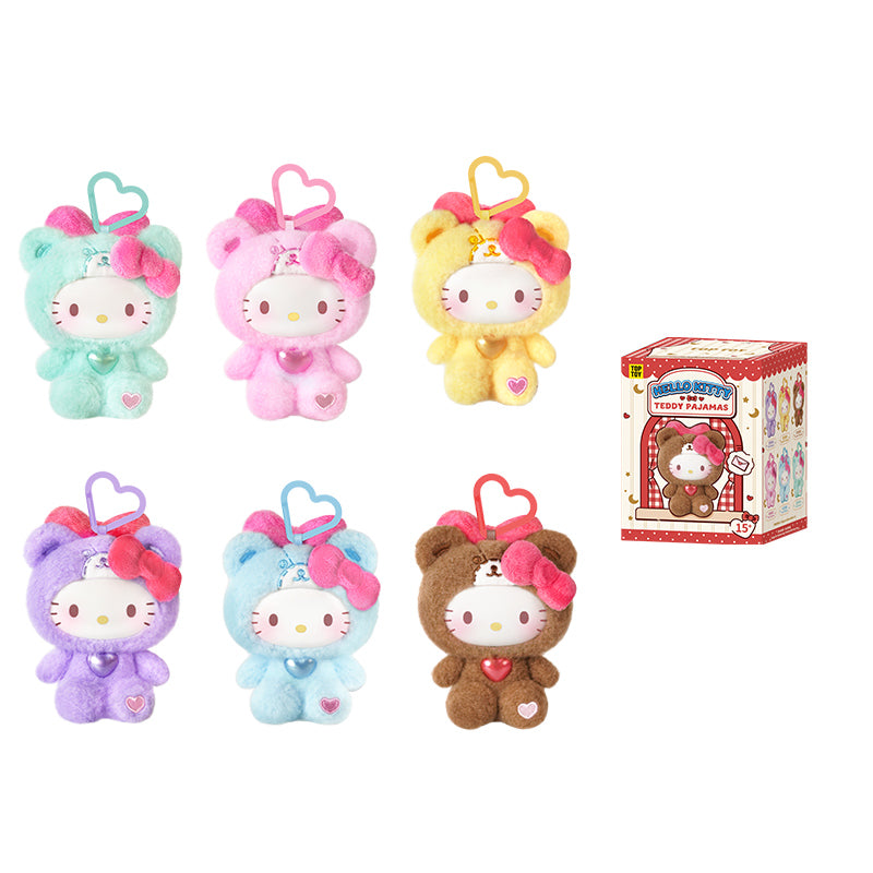 TOP TOY! Hello Kitty Teddy Pajamas Series Vinyl Plush Pendant - Blind Box Asst (6 pcs full Set) - 2303950010104