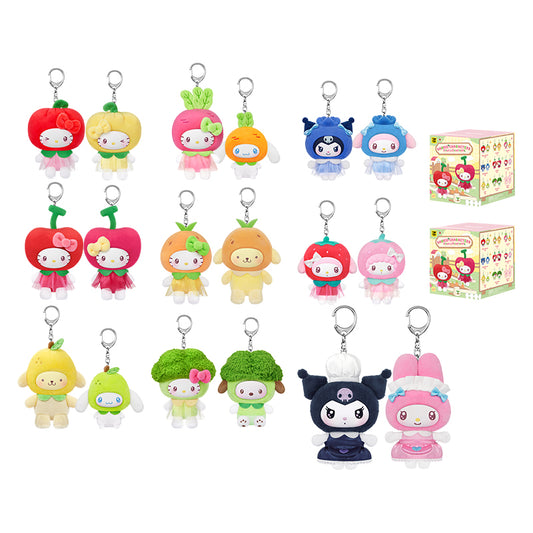 TOP TOY! Sanrio Characters Fruit & Vegetables Mini Plush Charm Series (2 plush) - Blind Box Asst (8 pcs full Set) - 2304340110107