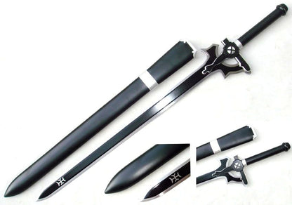 Metal 42" Blade Anime Black Long Sword w/ Wooden Scabbard- CHF1001