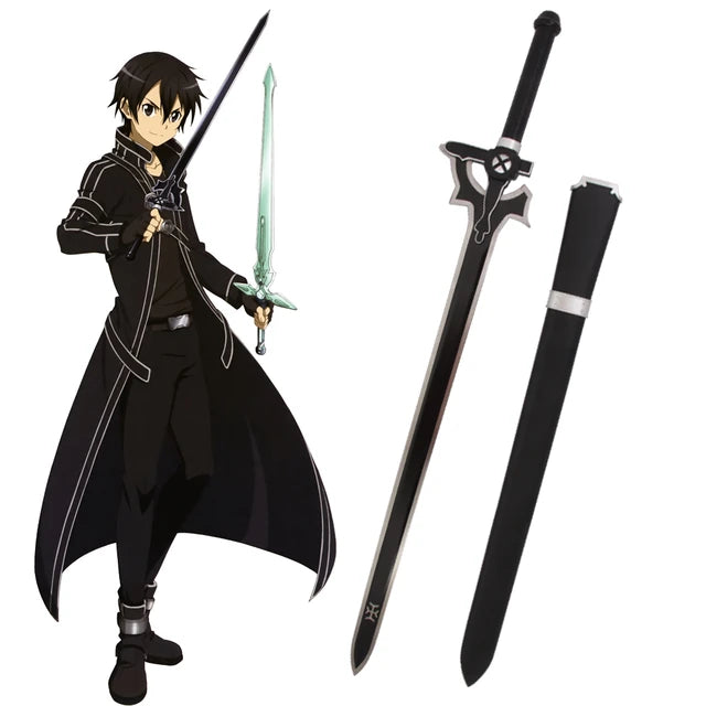 Metal 42" Blade Anime Black Long Sword w/ Wooden Scabbard- CHF1001