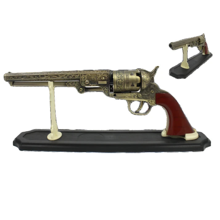 13 1/2" Decorative Replica Antique Prop Revolver Gun w/ Display Stand - G1851