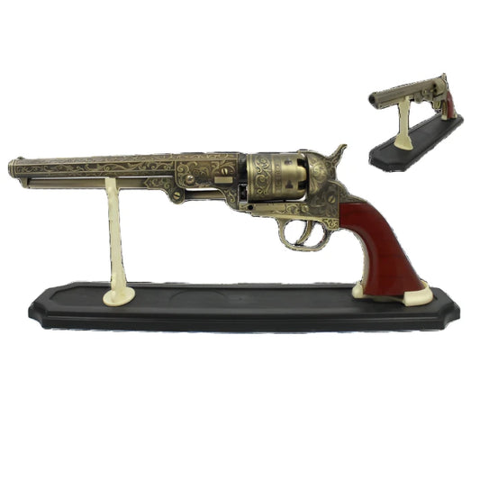 13 1/2" Decorative Replica Antique Prop Revolver Gun w/ Display Stand - G1851