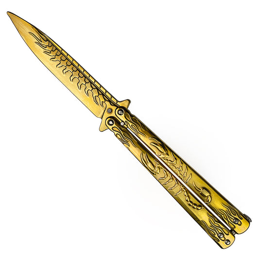 9.5" Gold Scorpion Training Butterfly Knife - KA6767GD