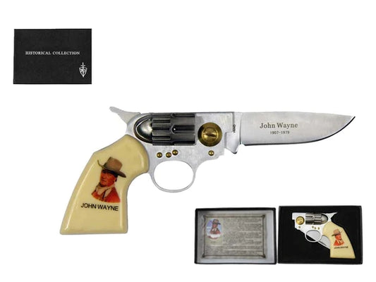 3 1/8" John Wayne Photo on Handle Gun Style Folding Knife - KB309JW-2
