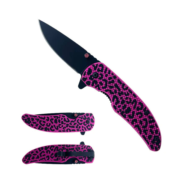 Falcon 7" Spring Assisted Knife Pink Cheetah handle - KS1002PZB