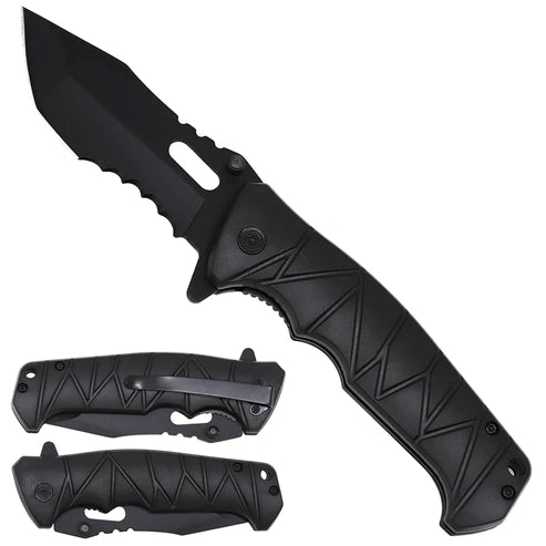 8" Black Spring Assisted Pocket Knife w/ Plastic Handle - KS1025BK