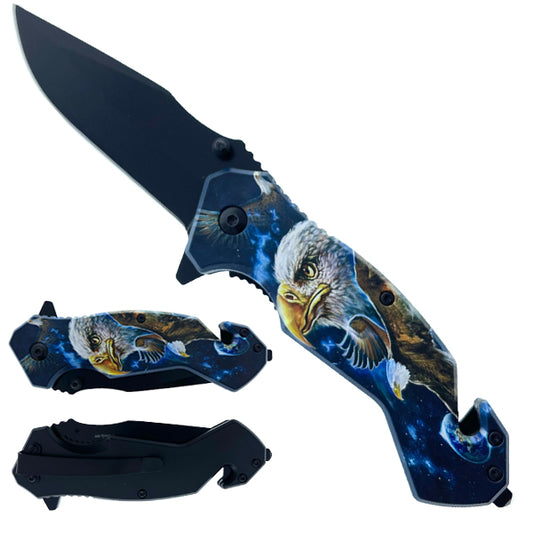 8" Blue Eagle Blade Spring Assisted Knife - KS1031EG1