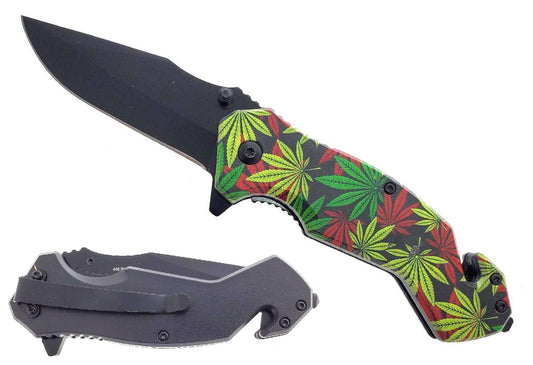 8" Marijuana Flag Spring Assisted Knife - KS1031MA1