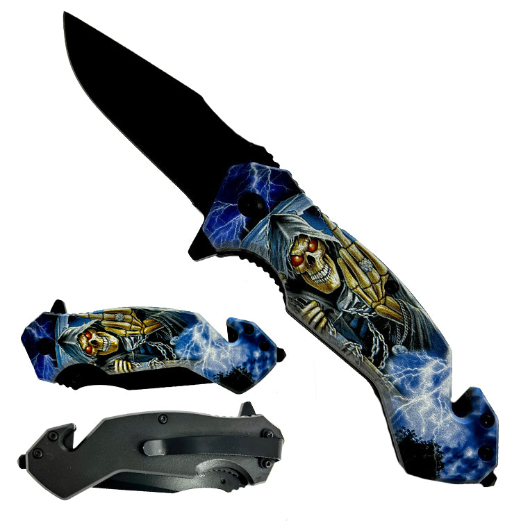 8" Skeleton Black Blade Spring Assisted Knife - KS1031SK2