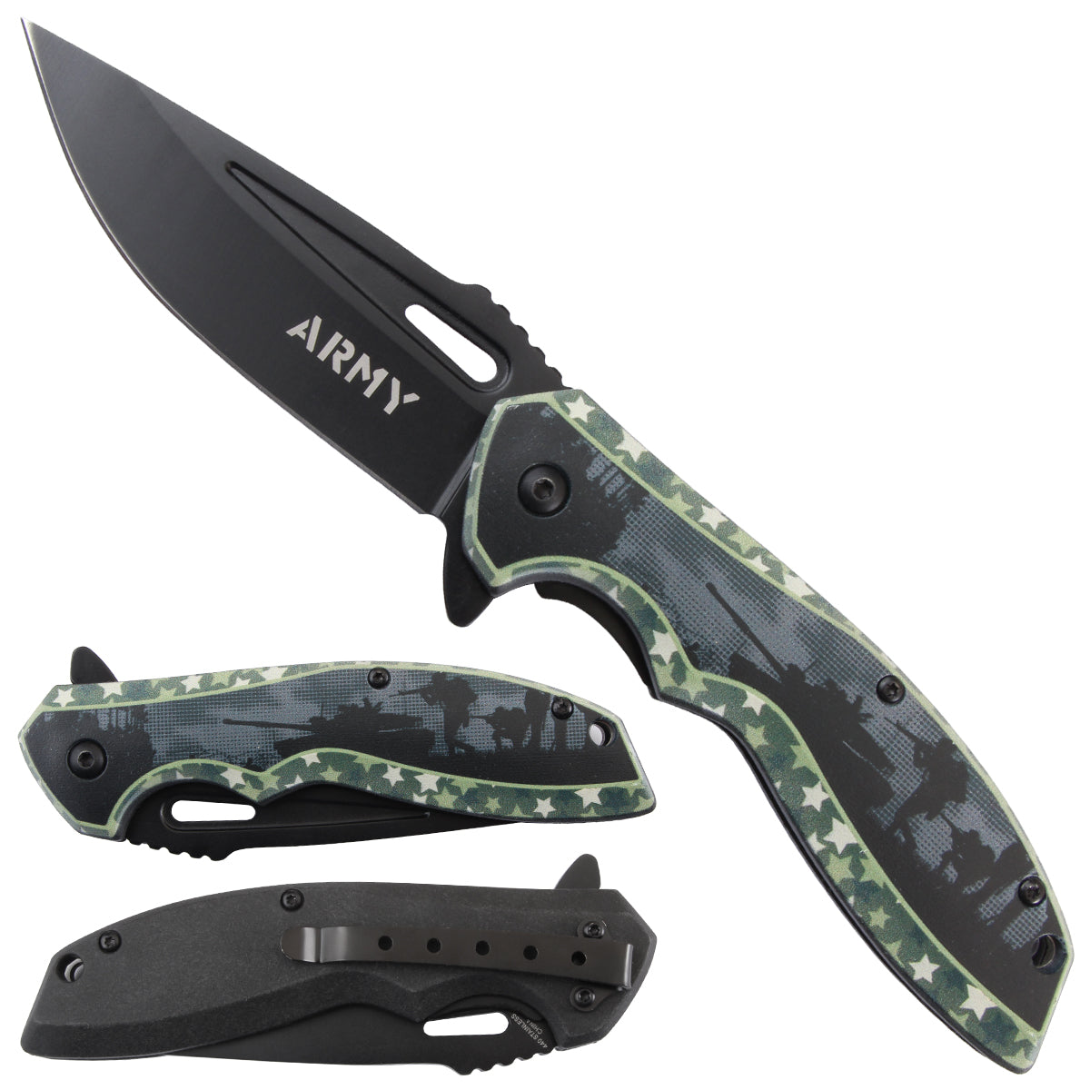 4.5" Spring assisted knife plastic handle with Army 3D print -KS1103AR