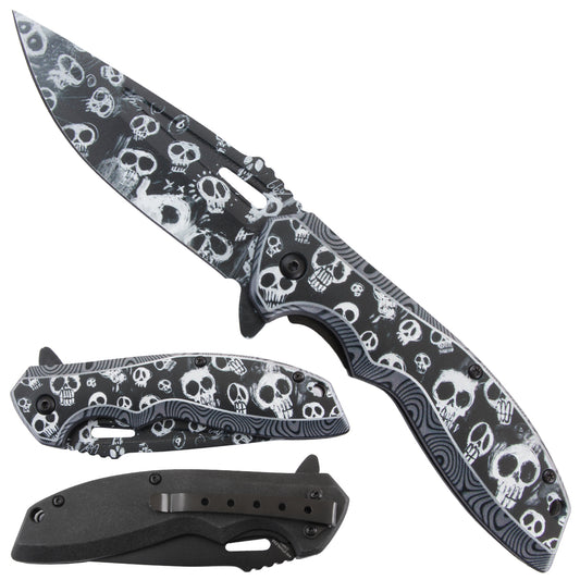 4.5" Spring assisted knife plastic handle with Skull 3D print -KS1103SK