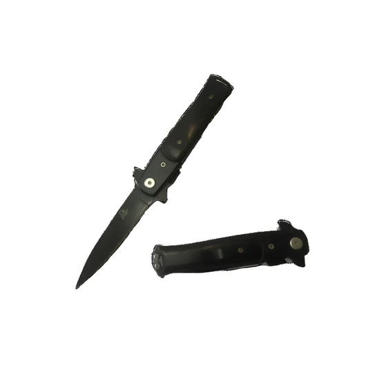 7" Overall Spring Assisted Knife Black w/Black Wood Handle - KS1106BK