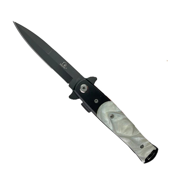 Falcon 7" Overall Spring Assisted Knife Black w/ Faux White Marble Handle - KS1106BSL